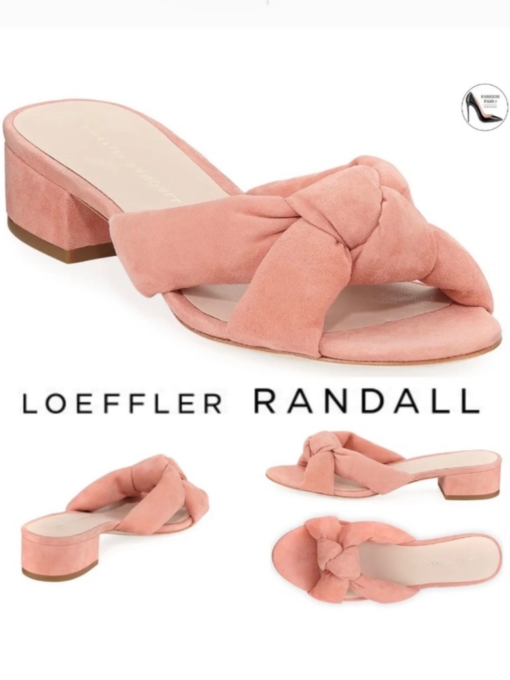 Loeffler Randall Elsie Knotted Slide Sandal Blush Pink Suede Block Heel Mule 6.5